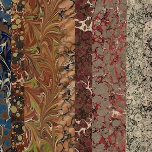 10 Different Sheets of Hand Marbled Paper 13.5x48cm 5.3x19in for Bookbinding and Papercraft, Precut Lot Pack Set d944
