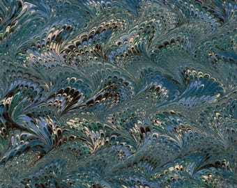 Hand Marbled Paper, Large Wave Pattern, Bookbinding Restoration, Extra Large Sheet (67x97cm 26x38in) g046