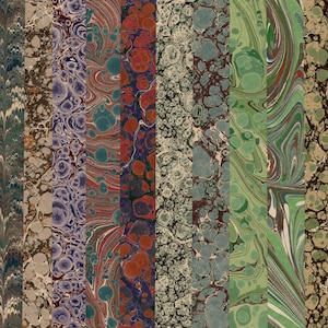 30 Different Sheets of Hand Marbled Paper 13.5x48cm 5.3x19in for Bookbinding and Papercraft, Precut Lot Pack Set f372-4