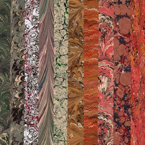 10 Different Sheets of Hand Marbled Paper 27x48cm 10.6x19in for Bookbinding and Papercraft, Precut Lot Pack Set f800