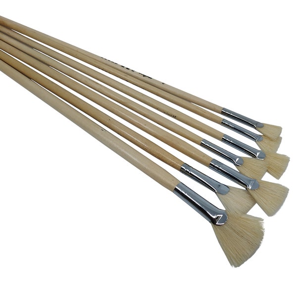 Marbling Ebru Fan Natural Bristle Brushes Set of 6, Wood Handle, Art Painting Supplies Tools