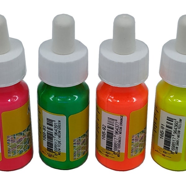 Acrylic Neon Fluorescent Paint for Easy Marbling and Ebru 4 Bottles (30ml 1oz) Ready to Use
