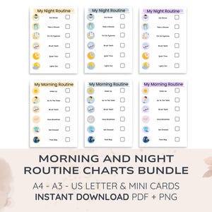 Tableaux de routine du matin et du soir pour enfants | Calendrier visuel imprimable | Adapté aux autistes | Routine sensorielle PDF à télécharger