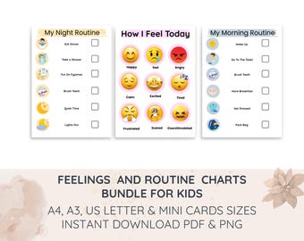 Feelings & Routine Chart Bundle for Kids | Autism Visual Schedule | Emotion Check-In + Daily Routines | Sensory Printable Toolkit