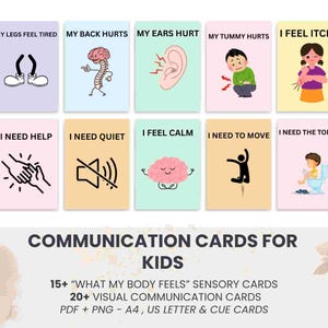 Communication + Cartes sensorielles pour enfants | Aides visuelles PECS pour l'autisme, le TDAH, les troubles non verbaux, les besoins spéciaux et le soutien courant