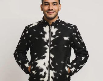 Custom Western Herren Rindsleder Lederjacke - Echte, natürliche Hair-On-Haut Handgefertigte Jacke, echte Lederjacken, perfektes Geschenk für ihn