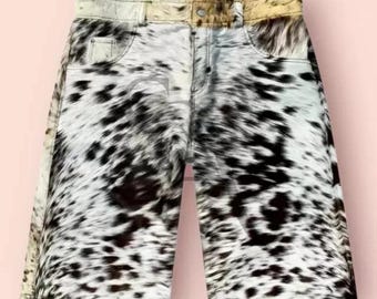 Handgefertigte Herren Rindsleder Shorts - Hair-on-Hide Western Shorts - Cowboy Rodeo Festival Wear - Rustikaler Luxus Ranch Stil / Ideal als Geschenk