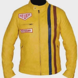 Veste Steve Mc Queen en cuir de vachette jaune premium Blousons moto motard motard