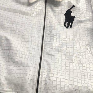 Chaqueta de piel Polo Chaqueta bomber de piel de cocodrilo blanca Chaqueta Polo bordada con piel / Regalo ideal imagen 6