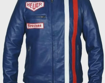 Chaqueta Steve McQueen personalizada para hombre, de piel de vacuno natural de primera calidad, estilo motero, con parches personalizados. El mejor regalo para él.