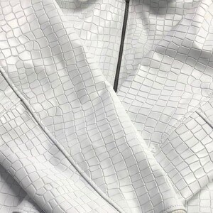Chaqueta de piel Polo Chaqueta bomber de piel de cocodrilo blanca Chaqueta Polo bordada con piel / Regalo ideal imagen 4
