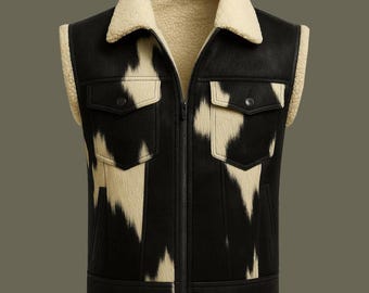 Herren 90er Jahre Rindsleder Shearling Weste, Maßgeschneiderte Rindsleder Pelzweste 100% echtes Leder Vintage Style Weste / Bestes Geschenk für ihn