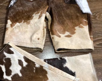 Natürliches Haar auf der Haut Leder Western zwei in einem Herren-Hose-Shorts, maßgeschneiderte handgefertigte Haare auf Pony-Leder im Vintage-Stil, bestes Geschenk für ihn