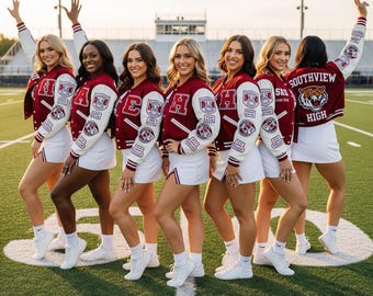 Custom Cropped Varsity Jacket for Women, Crop top Letterman Cheer Leaders Jacket with Chenille Patches, Direct Embroidery, Best Gift for her