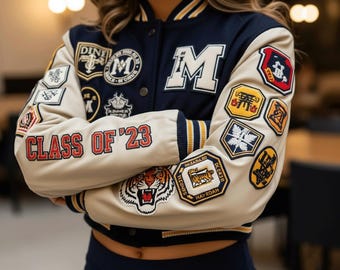 Crop Top Letterman Jacke, Crop Top Letterman, benutzerdefinierte Name / Logo Chenille Patches, Basketball, College Jacke / Geschenk für sie