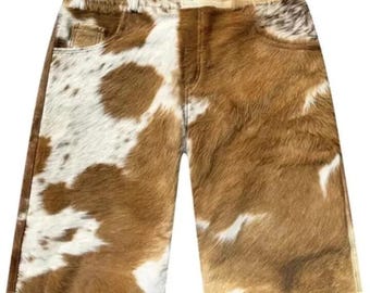 Herren Natürliches Haar auf Haut Leder Western Shorts, maßgeschneiderte handgefertigte Premium echtes Leder Vintage Style Biker Shorts, / Ideal Gifted