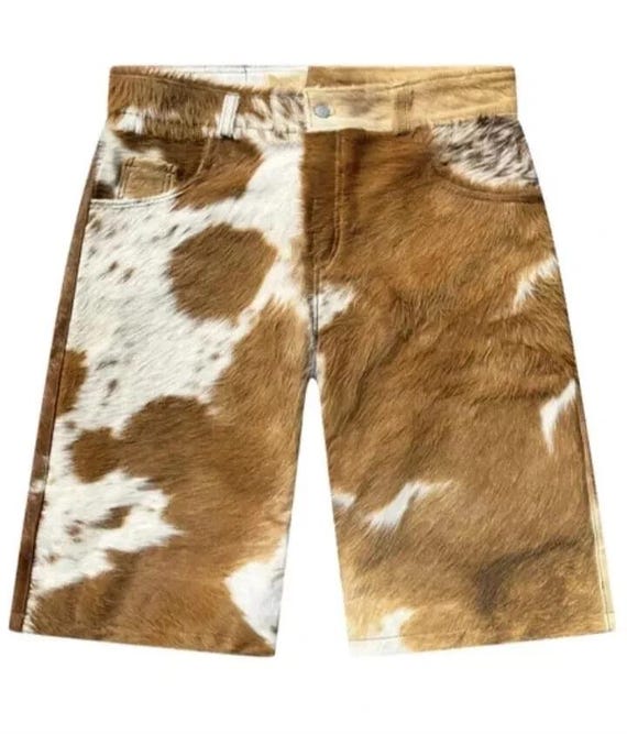 Men's Natural Hair on skin Leather Western Shorts, Customized Handmade Premium Genuine Leather Vintage Style Biker Shorts, / Ideal Gifted