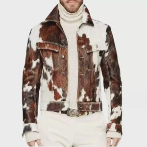 Customized Cowhide Hair On Skin Jacket Handcrafted/ Leather Men&#39;s Motorbike Jacket Western Stylish Natural Cowhide Outerwear. Best Gift for