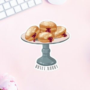 Donut Worry Sticker – Cute Jelly Donut Vinyl Sticker, Aesthetic Food Sticker, Bakery Lover Gift, Kawaii Dessert Decal, Funny Donut Sticker