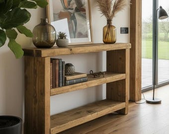 Handmade Solid Wood Hallway Table, Rustic Narrow Entry Bookcase