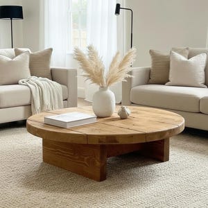 Handmade Solid Wood Round Coffee Table, Chunky Farmhouse Style