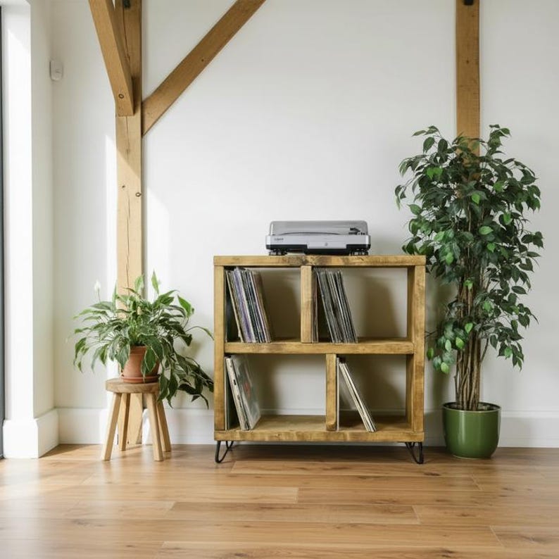 Handmade Solid Wood Record Player Stand, Rustic Vinyl Storage Unit ...