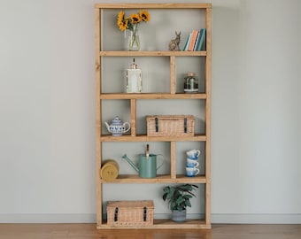 Handcrafted Solid Wood Bookcase, Rustic Open Shelving Unit