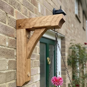 Handmade Solid Oak Hanging Basket Bracket, Rustic Garden Decor
