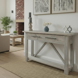 Reclaimed Wood Console Table with Drawer, Narrow Hallway Storage
