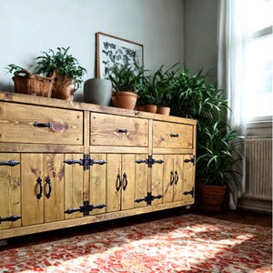 Extra Large Wooden Sideboard, Rustic Farmhouse Storage Cabinet