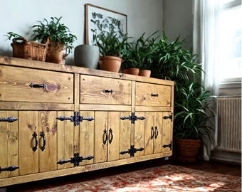 Extra Large Wooden Sideboard, Rustic Farmhouse Storage Cabinet