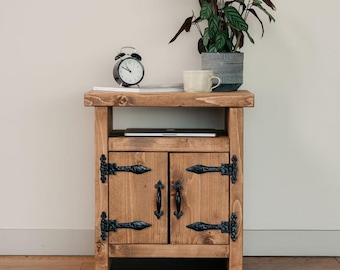 Handmade Solid Pine Side Table, Rustic Entryway Table with Doors