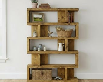 Rustic Handmade Solid Wood Shelving Unit, Large Farmhouse Style Bookcase