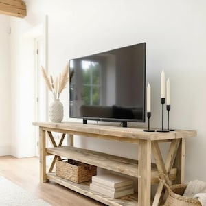 Reclaimed Wood Rustic TV Stand, Winford Media Console with X Design