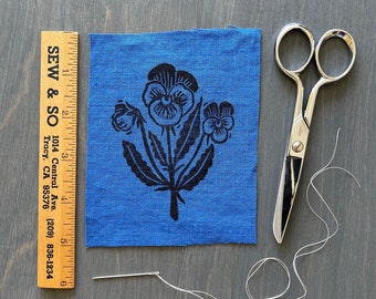 Pansy | Blue Hand Printed Linen Patch