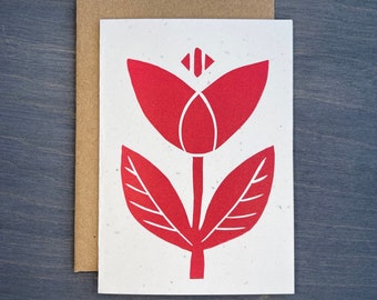 Red Tulip Note Card, Modern Scandinavian Greeting Card, Floral Greeting Card, Blank Greeting Card