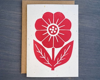 Red Poppy Note Card, Modern Scandinavian Greeting Card, Floral Greeting Card, Blank Greeting Card