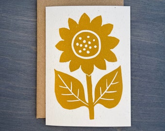 Yellow Sunflower Note Card, Modern Scandinavian Greeting Card, Floral Greeting Card, Blank Greeting Card