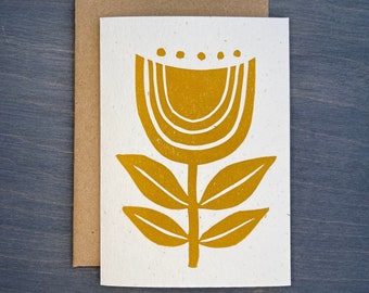 Yellow Tulip Note Card, Modern Scandinavian Greeting Card, Floral Greeting Card, Blank Greeting Card