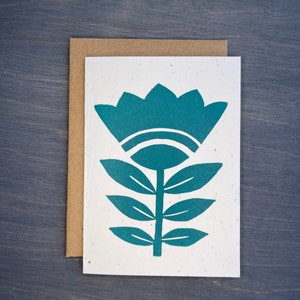 Teal Scandinavische bloem wenskaart, moderne notitiekaart, bloemen wenskaart, lege wenskaart