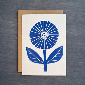 Blue Modern Note Card, Scandinavian Flower Greeting Card, Floral Greeting Card, Blank Greeting Card