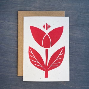 Carte de correspondance tulipe rouge, carte de voeux scandinave moderne, carte de voeux florale, carte de voeux vierge