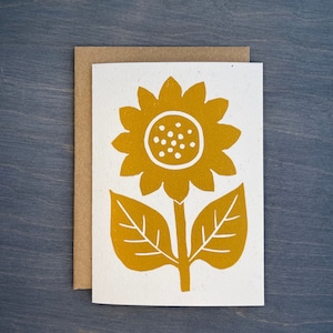 Gele zonnebloem Opmerking kaart, moderne Scandinavische wenskaart, bloemen wenskaart, lege wenskaart