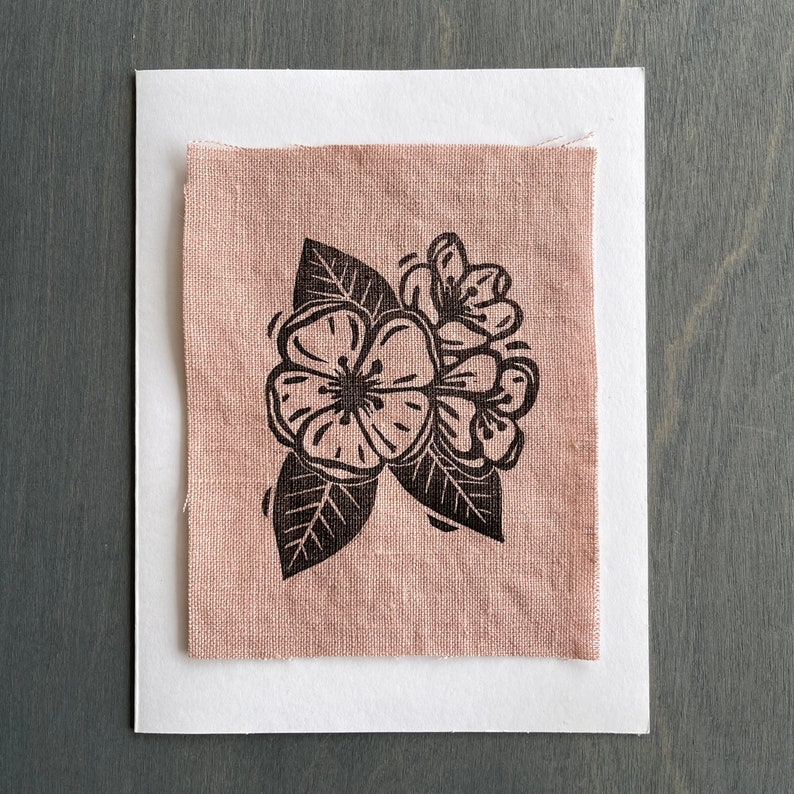 Apple Blossom Dusty Pink Hand Printed Linen Patch image 2