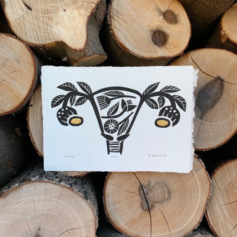 Ovary | White Art Print, Linoleum Block, Limited Edition Ovary | White Art Print, Linoleum Block, Limited Edition