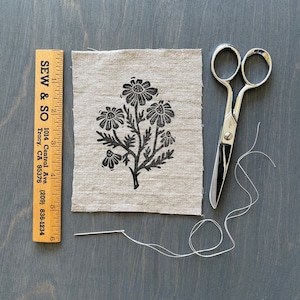 Chamomile, Beige, Hand Printed Linen Patch, Visible Mending