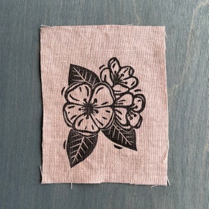 Apple Blossom Dusty Pink Hand Printed Linen Patch image 1