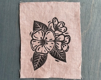 Apple Blossom | Dusty Pink Hand Printed Linen Patch