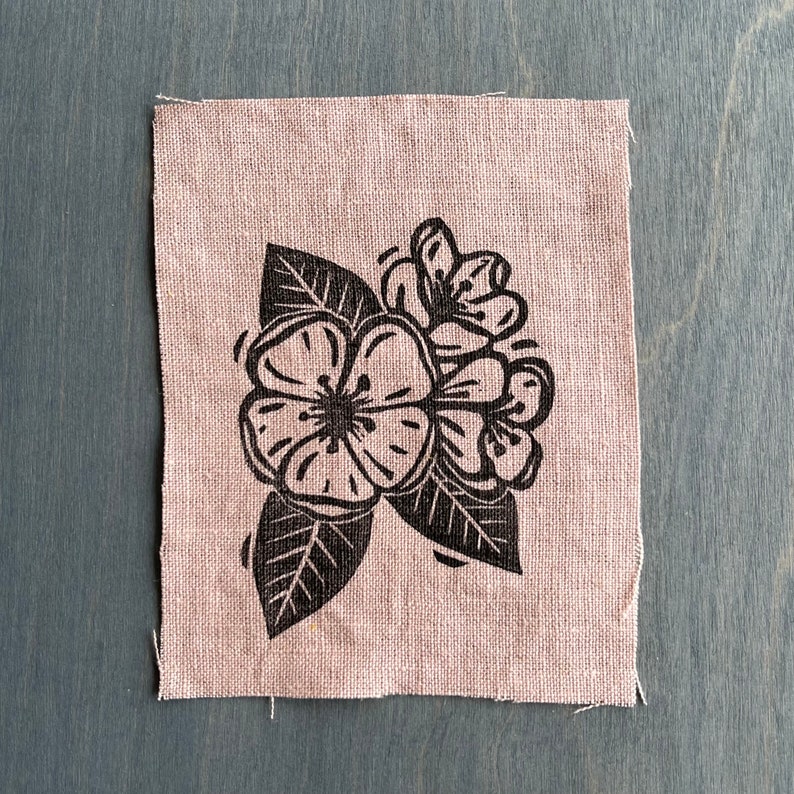 Apple Blossom Dusty Pink Hand Printed Linen Patch image 1