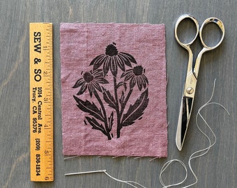 Coneflower | Purple Hand Printed Linen Patch